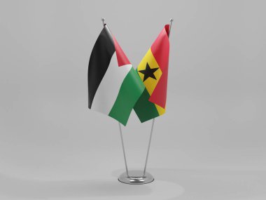 Gana - Filistin İşbirliği Bayrakları, Beyaz Arkaplan - 3D Render