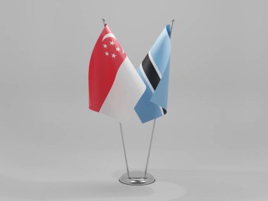 Botswana - Singapur İşbirliği Bayrakları, Beyaz Arkaplan - 3D Render