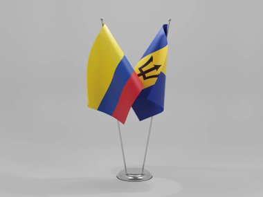 Barbados - Kolombiya İşbirliği Bayrakları, Beyaz Arkaplan - 3D Render