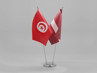 Letonya - Tunus İşbirliği Bayrakları, Beyaz Arkaplan - 3D Render