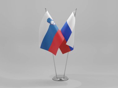 Rusya - Slovenya İşbirliği Bayrakları, Beyaz Arkaplan - 3D Hazırlama