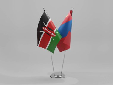 Moğolistan - Kenya İşbirliği Bayrakları, Beyaz Arkaplan - 3D Render
