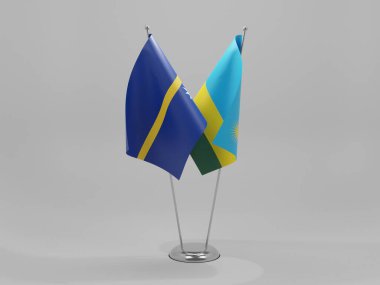 Ruanda - Nauru İşbirliği Bayrakları, Beyaz Arkaplan - 3D Render