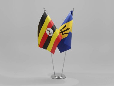 Barbados - Uganda İşbirliği Bayrakları, Beyaz Arkaplan - 3D Render
