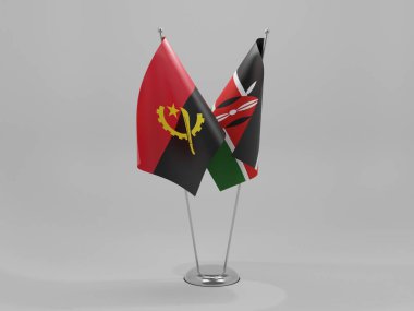 Kenya - Angola İşbirliği Bayrakları, Beyaz Arkaplan - 3D Render
