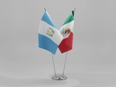 Meksika - Guatemala İşbirliği Bayrakları, Beyaz Arkaplan - 3D Render