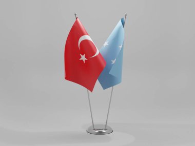 Mikronezya - Türkiye İşbirliği Bayrakları, Beyaz Arkaplan - 3D Render