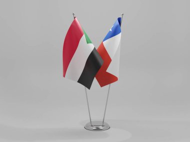 Şili - Sudan İşbirliği Bayrakları, Beyaz Arkaplan - 3D Render