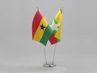 Myanmar - Gana İşbirliği Bayrakları, Beyaz Arkaplan - 3D Render
