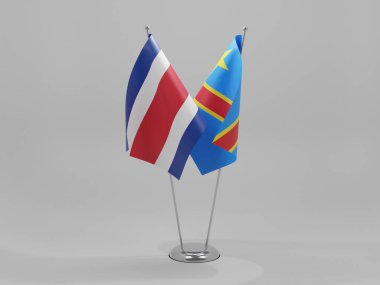 Kongo Demokratik Cumhuriyeti - Kosta Rika İşbirliği Bayrakları, Beyaz Arkaplan - 3D Render
