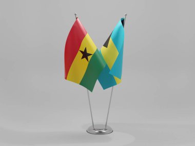 Bahamalar - Gana İşbirliği Bayrakları, Beyaz Arkaplan - 3D Render