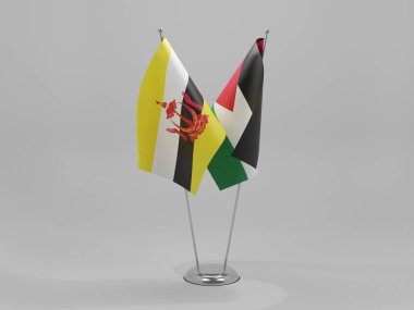 Ürdün - Brunei İşbirliği Bayrakları, Beyaz Arkaplan - 3D Hazırlama