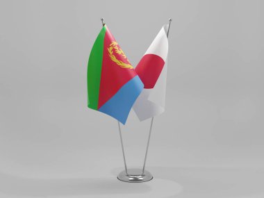 Japonya - Eritre İşbirliği Bayrakları, Beyaz Arkaplan - 3D Render