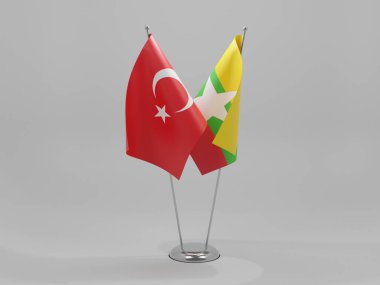 Myanmar - Türkiye İşbirliği Bayrakları, Beyaz Arkaplan - 3D Yapılandırma