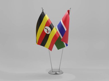 Gambiya - Uganda İşbirliği Bayrakları, Beyaz Arkaplan - 3D Render