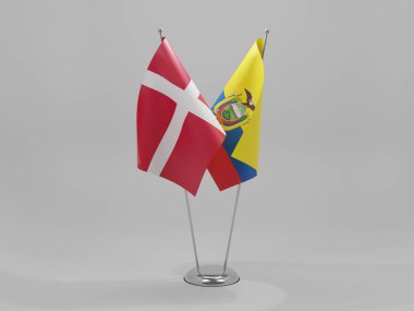 Ekvador - Danimarka İşbirliği Bayrakları, Beyaz Arkaplan - 3D Render
