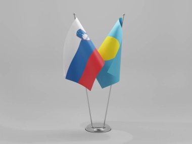 Palau - Slovenya İşbirliği Bayrakları, Beyaz Arkaplan - 3D Render