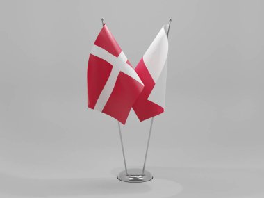Polonya - Danimarka İşbirliği Bayrakları, Beyaz Arkaplan - 3D Yapılandırma