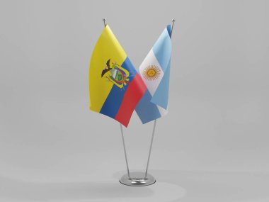 Arjantin - Ekvador İşbirliği Bayrakları, Beyaz Arkaplan - 3D Render