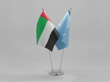 Mikronezya - Birleşik Arap Emirlikleri İşbirliği Bayrakları, Beyaz Arkaplan - 3D Render