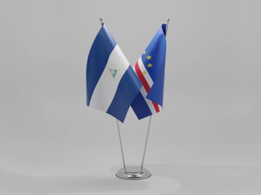 Cape Verde - Nikaragua İşbirliği Bayrakları, Beyaz Arkaplan - 3D Render