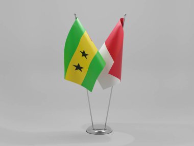 Monako - Sao Tome ve Principe İşbirliği Bayrakları, Beyaz Arkaplan - 3D Render