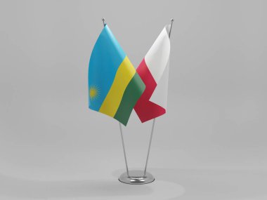 Polonya - Ruanda İşbirliği Bayrakları, Beyaz Arkaplan - 3D Render