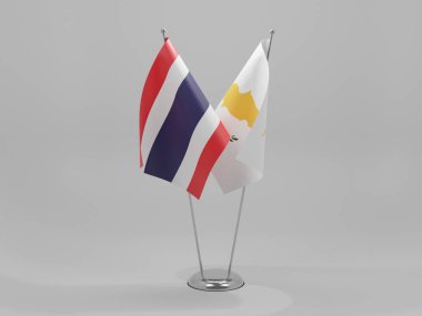 Kıbrıs - Tayland İşbirliği Bayrakları, Beyaz Arkaplan - 3D Render