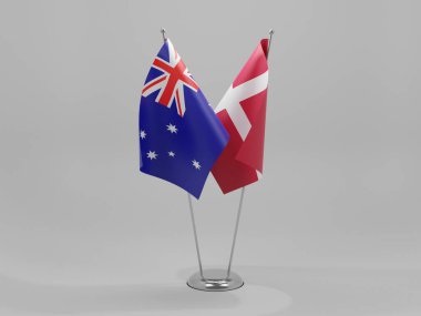 Danimarka - Avustralya İşbirliği Bayrakları, Beyaz Arkaplan - 3D Render