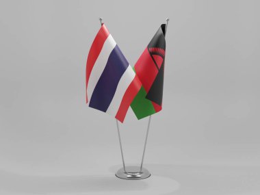 Malawi - Tayland İşbirliği Bayrakları, Beyaz Arkaplan - 3D Render