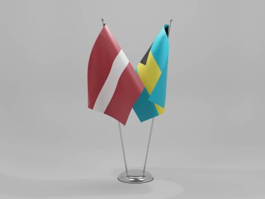 Bahamalar - Letonya İşbirliği Bayrakları, Beyaz Arkaplan - 3D Render
