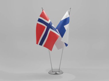 Finlandiya - Norveç İşbirliği Bayrakları, Beyaz Arkaplan - 3D Hazırlama