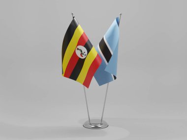 Botswana - Uganda İşbirliği Bayrakları, Beyaz Arkaplan - 3D Render