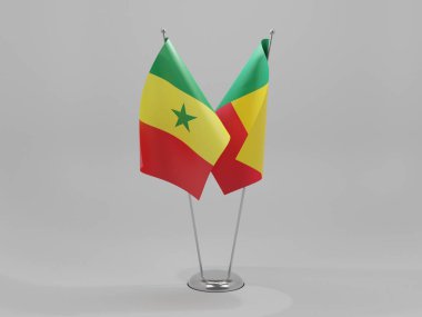 Benin - Senegal İşbirliği Bayrakları, Beyaz Arkaplan - 3D Render