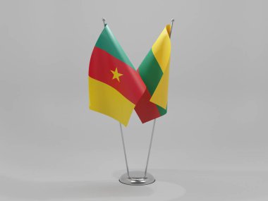 Litvanya - Kamerun İşbirliği Bayrakları, Beyaz Arkaplan - 3D Render