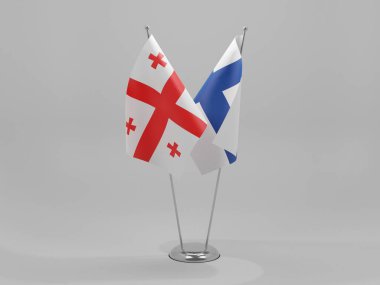 Finlandiya - Gürcistan İşbirliği Bayrakları, Beyaz Arkaplan - 3D Hazırlama