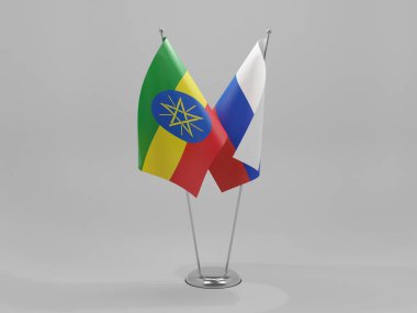 Rusya - Etiyopya İşbirliği Bayrakları, Beyaz Arkaplan - 3D Render