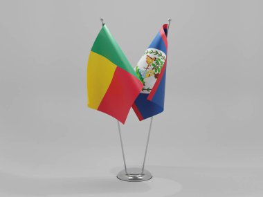 Belize - Benin İşbirliği Bayrakları, Beyaz Arkaplan - 3D Render