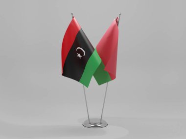 Belarus - Libya İşbirliği Bayrakları, Beyaz Arkaplan - 3D Render