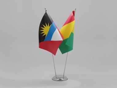Gine - Antigua ve Barbuda İşbirliği Bayrakları, Beyaz Arkaplan - 3D Render