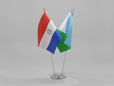 Cibuti - Paraguay İşbirliği Bayrakları, Beyaz Arkaplan - 3D Yapılandırma
