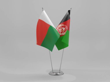 Afganistan - Madagaskar İşbirliği Bayrakları, Beyaz Arkaplan - 3D Render