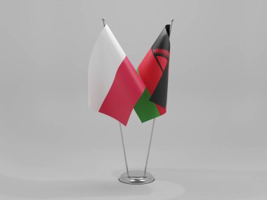 Malawi - Polonya İşbirliği Bayrakları, Beyaz Arkaplan - 3D Render
