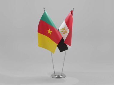 Mısır - Kamerun İşbirliği Bayrakları, Beyaz Arkaplan - 3D Render