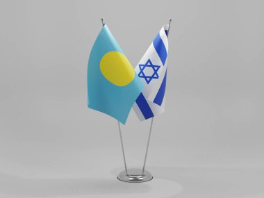 İsrail - Palau İşbirliği Bayrakları, Beyaz Arkaplan - 3D Render