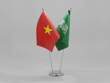 Suudi Arabistan - Vietnam İşbirliği Bayrakları, Beyaz Arkaplan - 3D Render