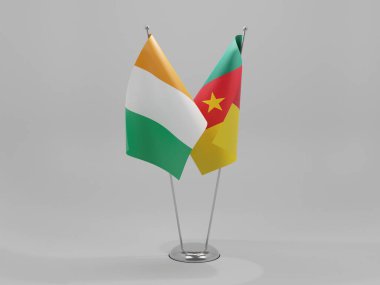 Kamerun - Cote D Fildişi İşbirliği Bayrakları, Beyaz Arkaplan - 3D Render