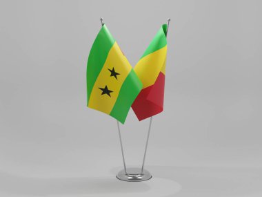 Mali - Sao Tome ve Principe İşbirliği Bayrakları, Beyaz Arkaplan - 3D Render