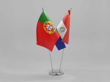 Paraguay - Portekiz İşbirliği Bayrakları, Beyaz Arkaplan - 3D Render