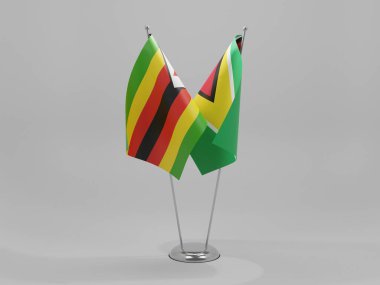 Guyana - Zimbabwe İşbirliği Bayrakları, Beyaz Arkaplan - 3D Render